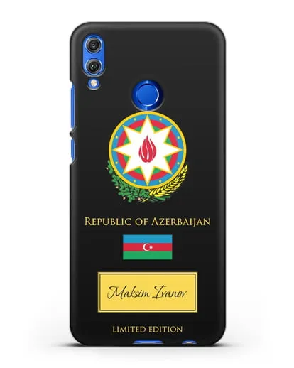 Чехол с гербом и флагом Республики Азербайджан с именем, фамилией на английском языке силиконовый для Honor 8X