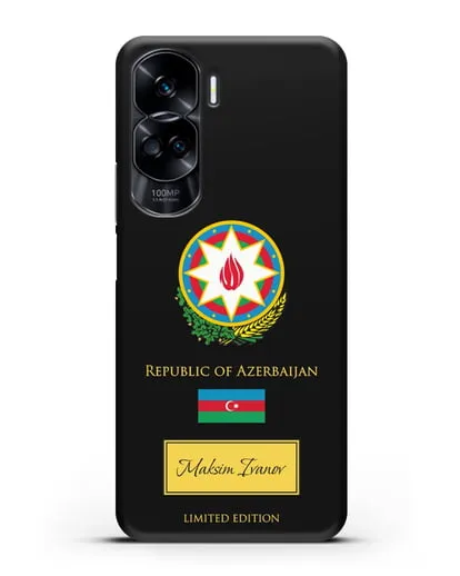 Чехол с гербом и флагом Республики Азербайджан с именем, фамилией на английском языке силиконовый для Honor 90 Lite