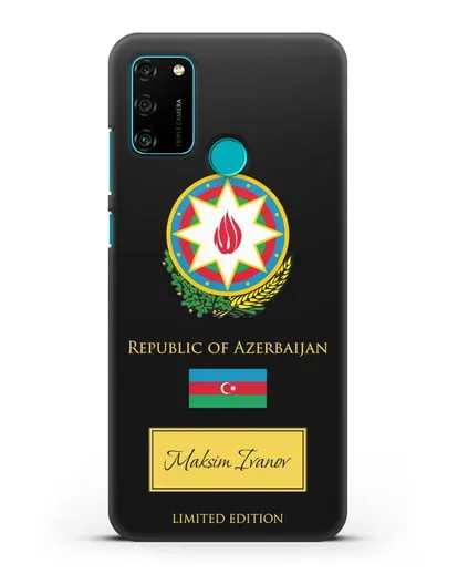 Чехол с гербом и флагом Республики Азербайджан с именем, фамилией на английском языке силиконовый для Honor 9A
