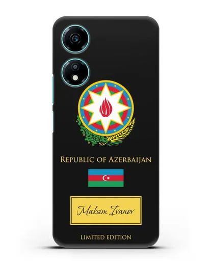 Чехол с гербом и флагом Республики Азербайджан с именем, фамилией на английском языке силиконовый для Honor X5 Plus