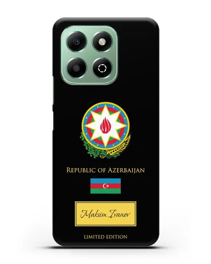 Чехол с гербом и флагом Республики Азербайджан с именем, фамилией на английском языке силиконовый для Honor X6b