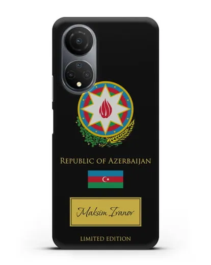 Чехол с гербом и флагом Республики Азербайджан с именем, фамилией на английском языке силиконовый для Honor X7