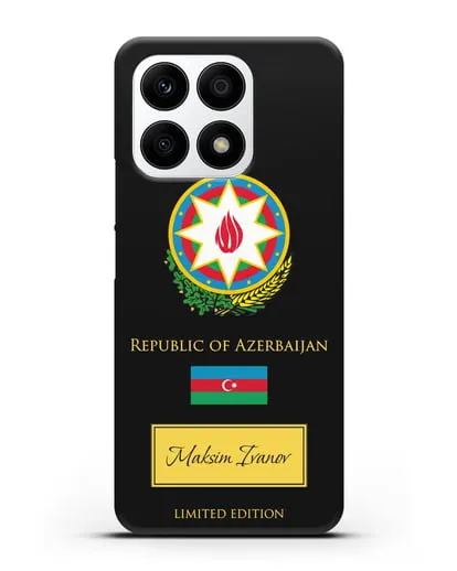 Чехол с гербом и флагом Республики Азербайджан с именем, фамилией на английском языке силиконовый для Honor X8a