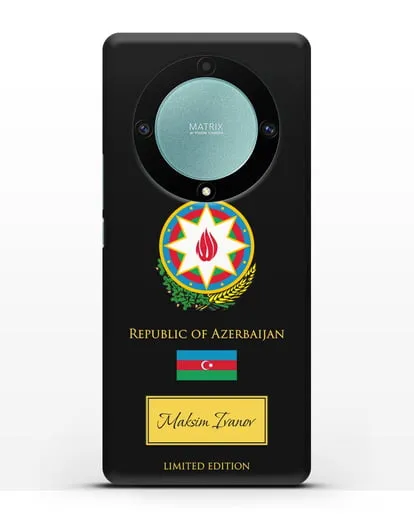 Чехол с гербом и флагом Республики Азербайджан с именем, фамилией на английском языке силиконовый для Honor X9a