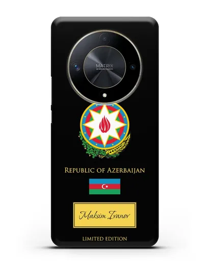 Чехол с гербом и флагом Республики Азербайджан с именем, фамилией на английском языке силиконовый для Honor X9b
