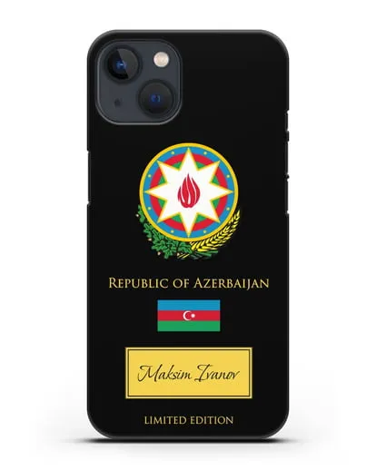 Чехол с гербом и флагом Республики Азербайджан с именем, фамилией на английском языке силиконовый для iPhone 13 Mini