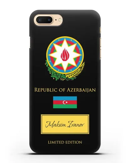 Чехол с гербом и флагом Республики Азербайджан с именем, фамилией на английском языке силиконовый для iPhone 7 Plus