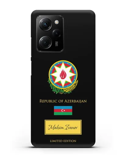 Чехол с гербом и флагом Республики Азербайджан с именем, фамилией на английском языке силиконовый для Xiaomi Poco X5 Pro