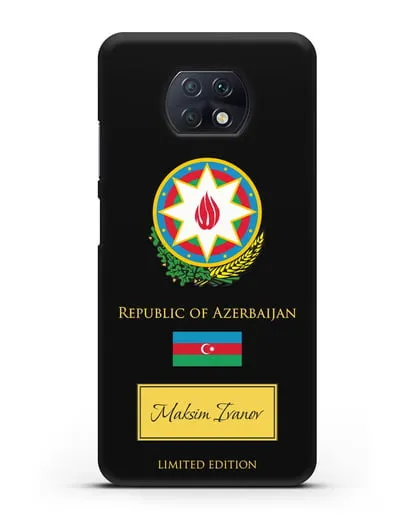 Чехол с гербом и флагом Республики Азербайджан с именем, фамилией на английском языке силиконовый для Xiaomi Redmi Note 9T