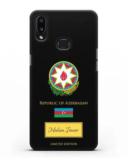 Чехол с гербом и флагом Республики Азербайджан с именем, фамилией на английском языке силиконовый для Samsung Galaxy A10s [SM-F107F]