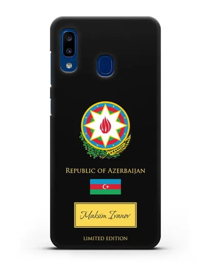 Чехол с гербом и флагом Республики Азербайджан с именем, фамилией на английском языке силиконовый для Samsung Galaxy A20 [SM-A205FN]