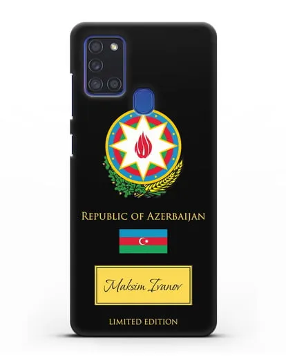 Чехол с гербом и флагом Республики Азербайджан с именем, фамилией на английском языке силиконовый для Samsung Galaxy A21s [SM-A217F]