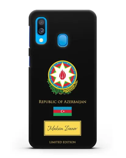 Чехол с гербом и флагом Республики Азербайджан с именем, фамилией на английском языке силиконовый для Samsung Galaxy A40 [SM-A405F]