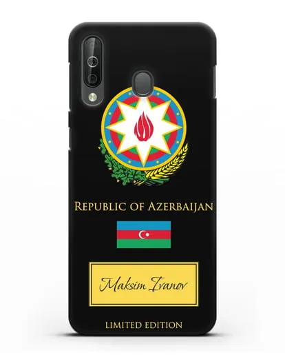 Чехол с гербом и флагом Республики Азербайджан с именем, фамилией на английском языке силиконовый для Samsung Galaxy A40s [SM-A507FN]