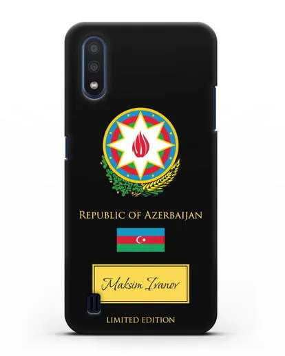 Чехол с гербом и флагом Республики Азербайджан с именем, фамилией на английском языке силиконовый для Samsung Galaxy M01 [SM-M015F]