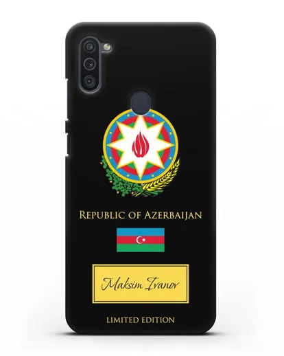 Чехол с гербом и флагом Республики Азербайджан с именем, фамилией на английском языке силиконовый для Samsung Galaxy M11 [SM-M115F]