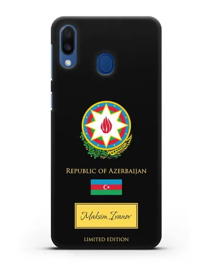 Чехол с гербом и флагом Республики Азербайджан с именем, фамилией на английском языке силиконовый для Samsung Galaxy M20 [SM-M205F]