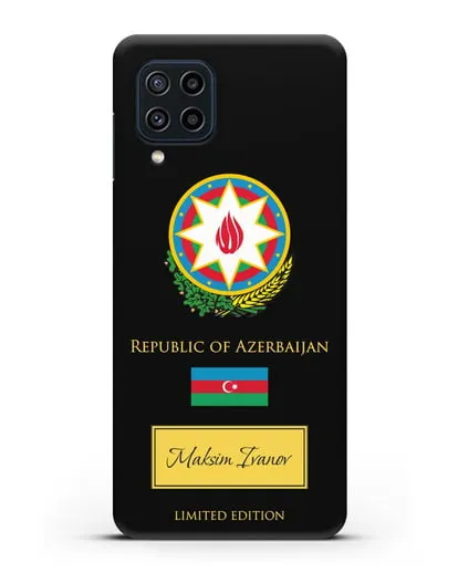 Чехол с гербом и флагом Республики Азербайджан с именем, фамилией на английском языке силиконовый для Samsung Galaxy M22 [M225F]