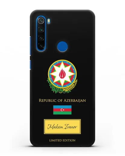 Чехол с гербом и флагом Республики Азербайджан с именем, фамилией на английском языке силиконовый для Xiaomi Redmi Note 8
