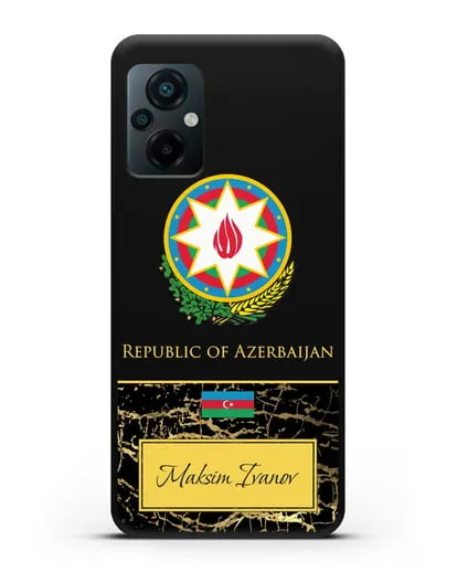 Чехол с гербом и флагом Республики Азербайджан с именем, фамилией на английском языке, черный мрамор силиконовый для Xiaomi Poco M5
