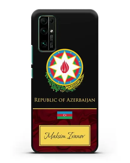 Чехол с гербом и флагом Республики Азербайджан с именем, фамилией на английском языке, красный мрамор силиконовый для Honor 30