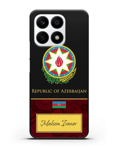 Чехол с гербом и флагом Республики Азербайджан с именем, фамилией на английском языке, красный мрамор силиконовый для Honor X8a