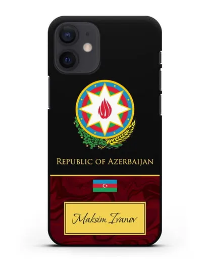 Чехол с гербом и флагом Республики Азербайджан с именем, фамилией на английском языке, красный мрамор силиконовый для iPhone 12 mini