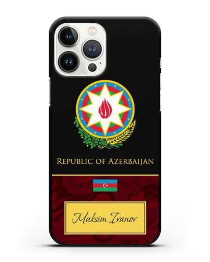 Чехол с гербом и флагом Республики Азербайджан с именем, фамилией на английском языке, красный мрамор силиконовый для iPhone 13 Pro Max