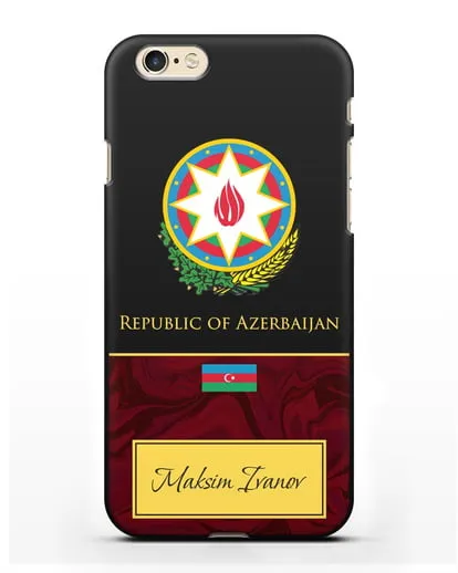 Чехол с гербом и флагом Республики Азербайджан с именем, фамилией на английском языке, красный мрамор силиконовый для iPhone 6