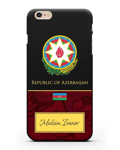 Чехол с гербом и флагом Республики Азербайджан с именем, фамилией на английском языке, красный мрамор силиконовый для iPhone 6s Plus