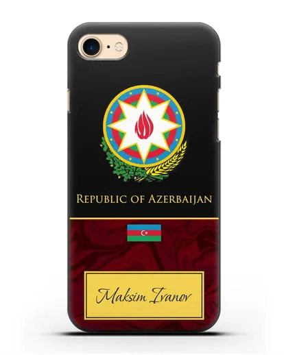 Чехол с гербом и флагом Республики Азербайджан с именем, фамилией на английском языке, красный мрамор силиконовый для iPhone 8