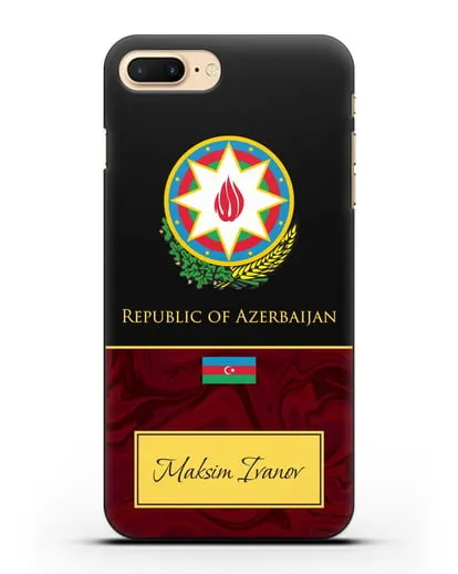Чехол с гербом и флагом Республики Азербайджан с именем, фамилией на английском языке, красный мрамор силиконовый для iPhone 7 Plus