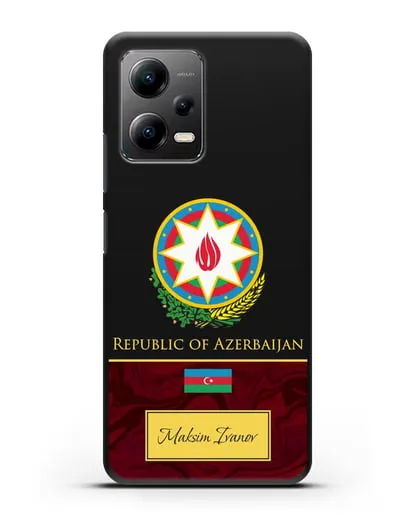 Чехол с гербом и флагом Республики Азербайджан с именем, фамилией на английском языке, красный мрамор силиконовый для Xiaomi Poco X5