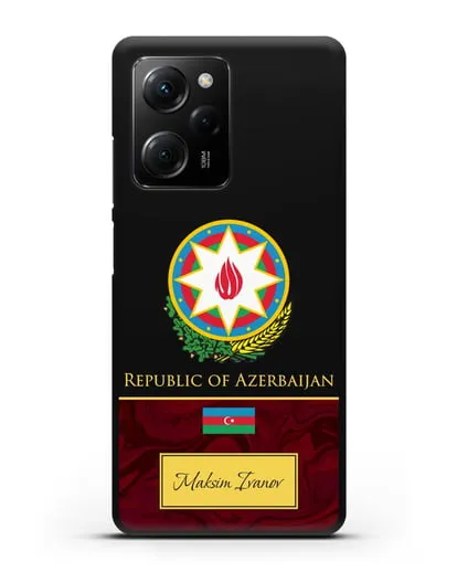 Чехол с гербом и флагом Республики Азербайджан с именем, фамилией на английском языке, красный мрамор силиконовый для Xiaomi Poco X5 Pro