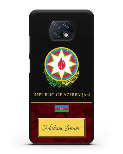 Чехол с гербом и флагом Республики Азербайджан с именем, фамилией на английском языке, красный мрамор силиконовый для Xiaomi Redmi Note 9T