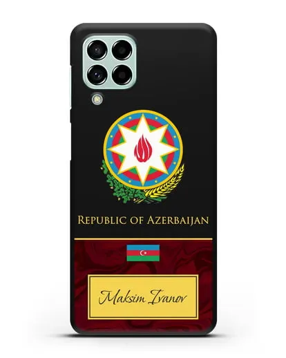 Чехол с гербом и флагом Республики Азербайджан с именем, фамилией на английском языке, красный мрамор силиконовый для Samsung Galaxy M53 [SM-M536]