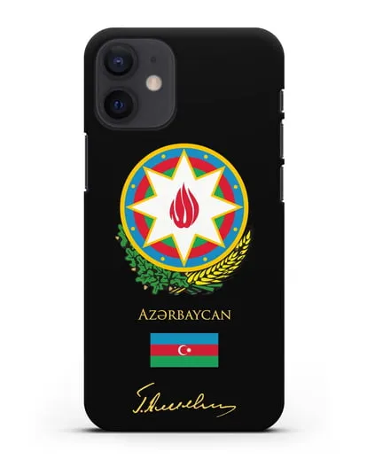 Чехол с гербом и флагом Республики Азербайджан с подписью Г. Алиева силиконовый для iPhone 12 mini