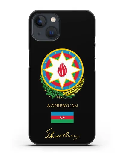 Чехол с гербом и флагом Республики Азербайджан с подписью Г. Алиева силиконовый для iPhone 13 Mini