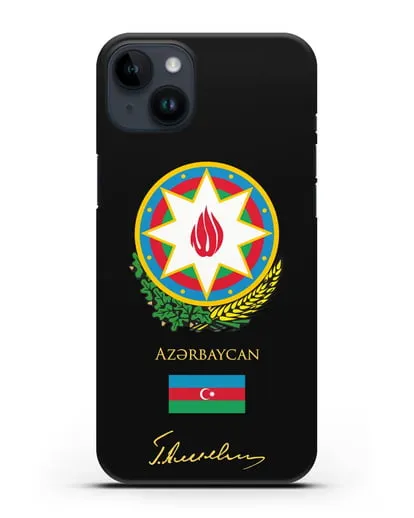 Чехол с гербом и флагом Республики Азербайджан с подписью Г. Алиева силиконовый для iPhone 14 Plus