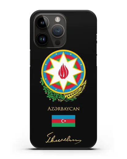 Чехол с гербом и флагом Республики Азербайджан с подписью Г. Алиева силиконовый для iPhone 14 Pro Max