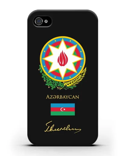 Чехол с гербом и флагом Республики Азербайджан с подписью Г. Алиева силиконовый для iPhone 4/4s