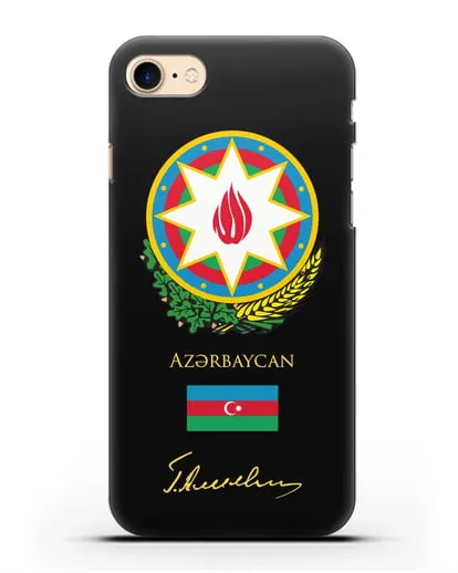 Чехол с гербом и флагом Республики Азербайджан с подписью Г. Алиева силиконовый для iPhone 8