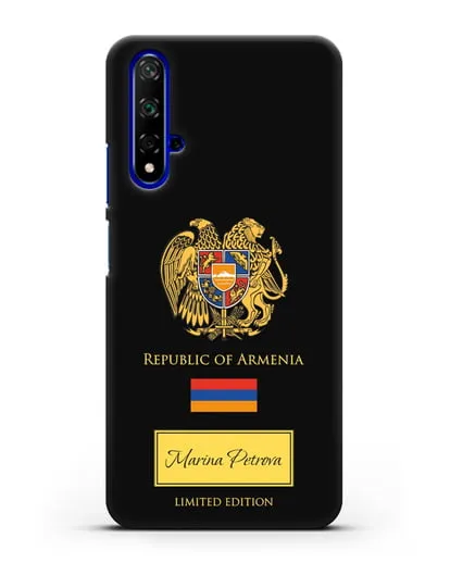 Чехол с гербом и флагом Республики Армения с именем, фамилией на английском языке силиконовый для Honor 20