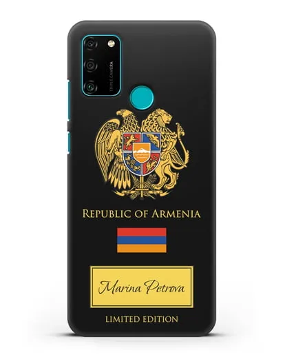 Чехол с гербом и флагом Республики Армения с именем, фамилией на английском языке силиконовый для Honor 9A