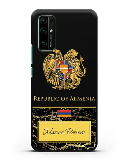 Чехол с гербом и флагом Республики Армения с именем, фамилией на английском языке, черный мрамор силиконовый для Honor 30