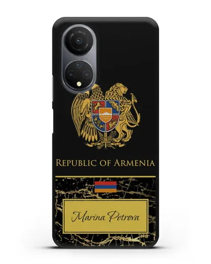 Чехол с гербом и флагом Республики Армения с именем, фамилией на английском языке, черный мрамор силиконовый для Honor X7