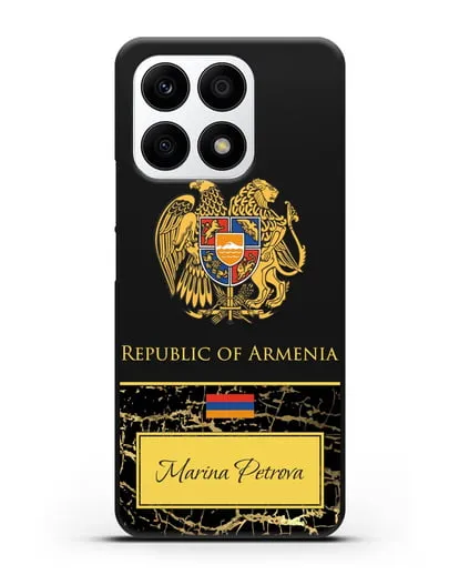 Чехол с гербом и флагом Республики Армения с именем, фамилией на английском языке, черный мрамор силиконовый для Honor X8a