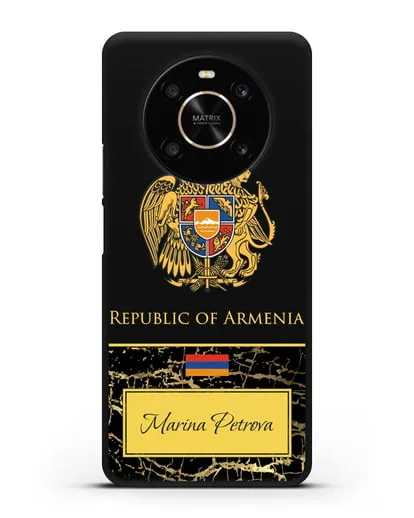 Чехол с гербом и флагом Республики Армения с именем, фамилией на английском языке, черный мрамор силиконовый для Honor X9
