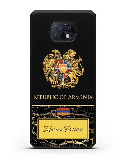 Чехол с гербом и флагом Республики Армения с именем, фамилией на английском языке, черный мрамор силиконовый для Xiaomi Redmi Note 9T