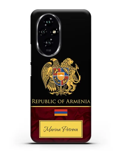Чехол с гербом и флагом Республики Армения с именем, фамилией на английском языке, красный мрамор силиконовый для Honor 200